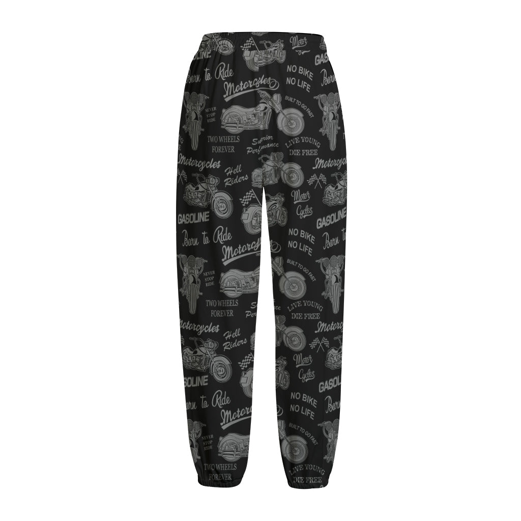 Motorcycle Quote Pattern Print Fleece Lined Knit Pants