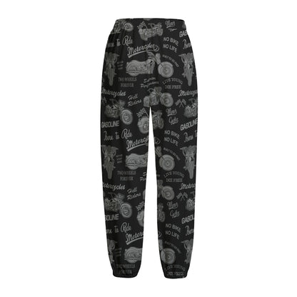 Motorcycle Quote Pattern Print Fleece Lined Knit Pants