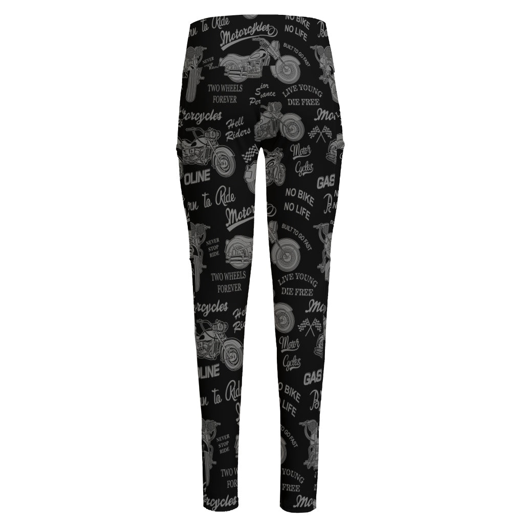 Motorcycle Quote Pattern Print High-Waisted Pocket Leggings