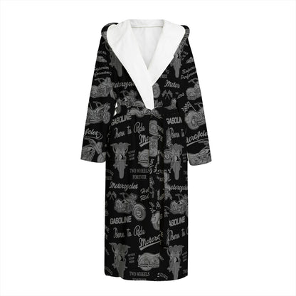 Motorcycle Quote Pattern Print Hooded Bathrobe
