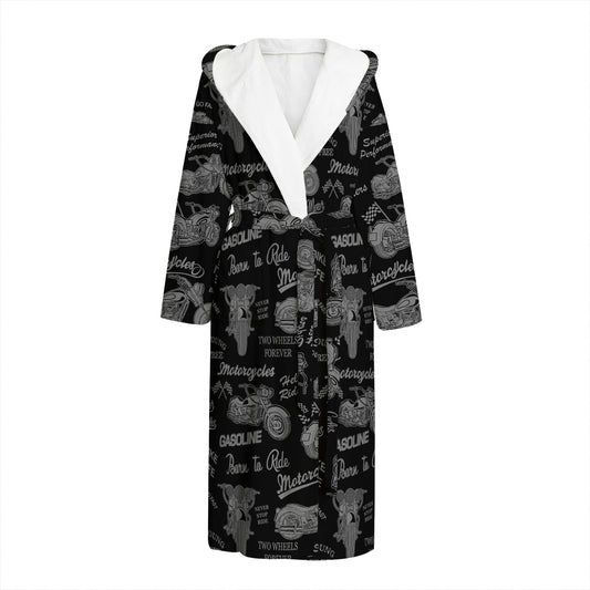Motorcycle Quote Pattern Print Hooded Bathrobe