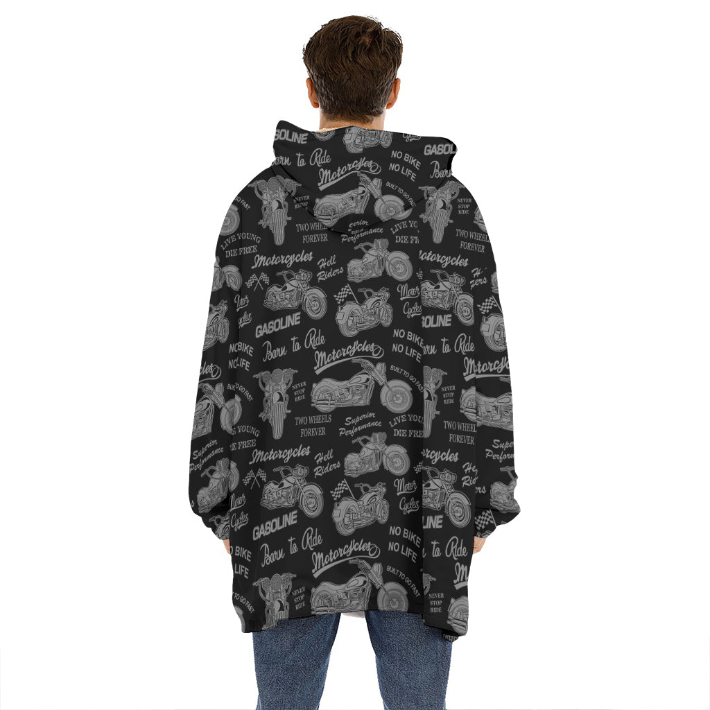 Motorcycle Quote Pattern Print Hoodie Blanket