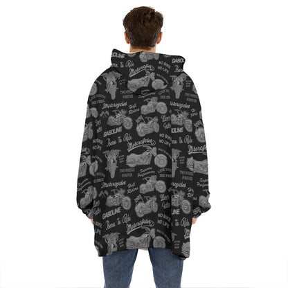 Motorcycle Quote Pattern Print Hoodie Blanket