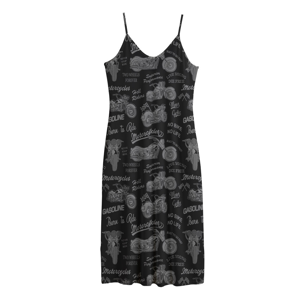 Motorcycle Quote Pattern Print Jersey Midi Cami Dress