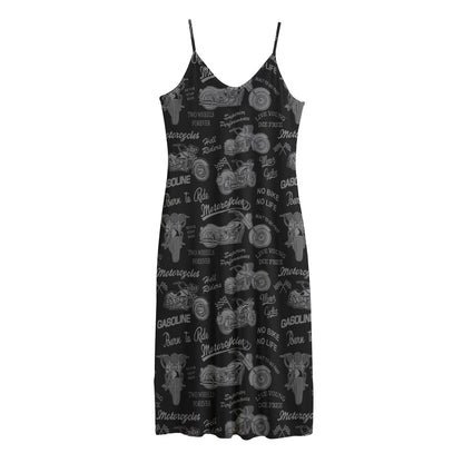 Motorcycle Quote Pattern Print Jersey Midi Cami Dress