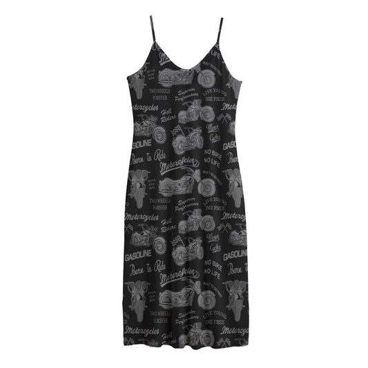 Motorcycle Quote Pattern Print Jersey Midi Cami Dress