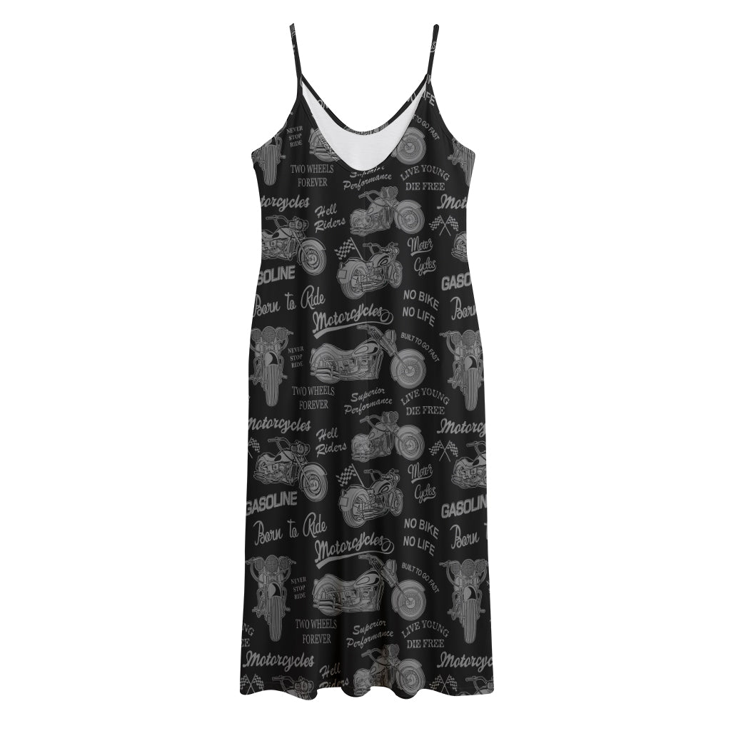 Motorcycle Quote Pattern Print Jersey Midi Cami Dress