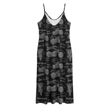 Motorcycle Quote Pattern Print Jersey Midi Cami Dress