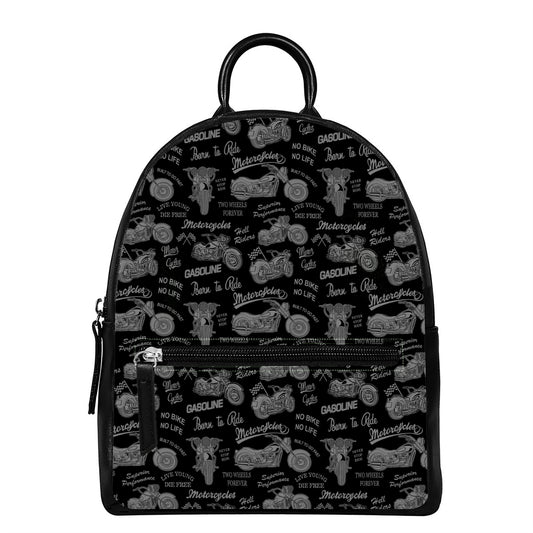 Motorcycle Quote Pattern Print Leather Backpack