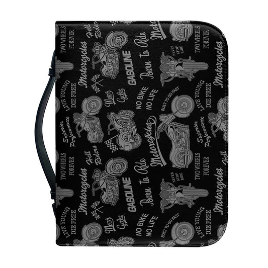 Motorcycle Quote Pattern Print Leather Bible Cover