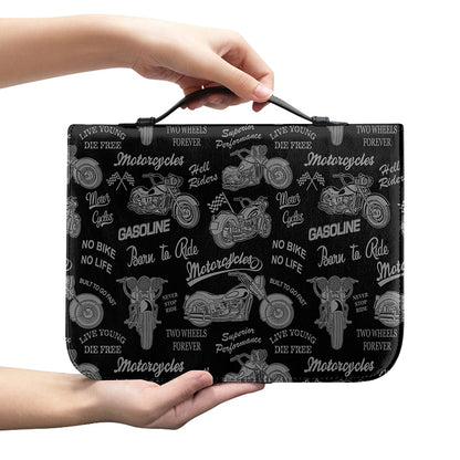 Motorcycle Quote Pattern Print Leather Bible Cover