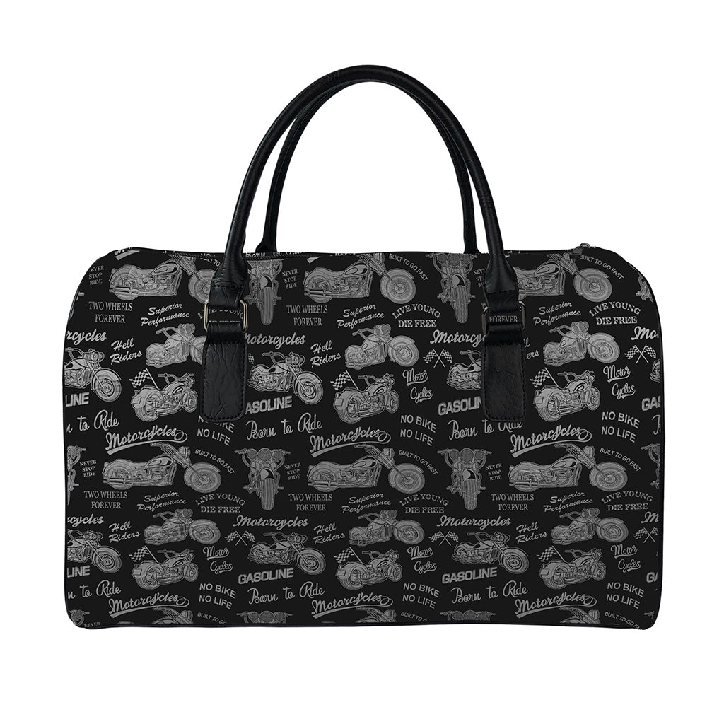 Motorcycle Quote Pattern Print Leather Duffle Bag