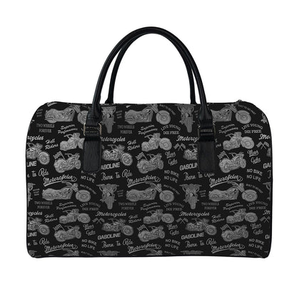 Motorcycle Quote Pattern Print Leather Duffle Bag
