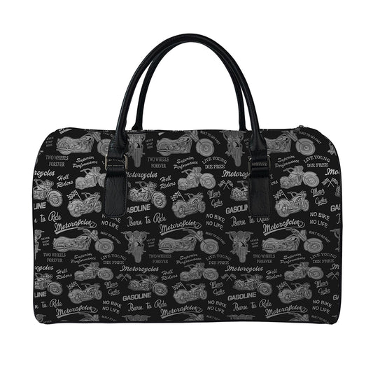 Motorcycle Quote Pattern Print Leather Duffle Bag