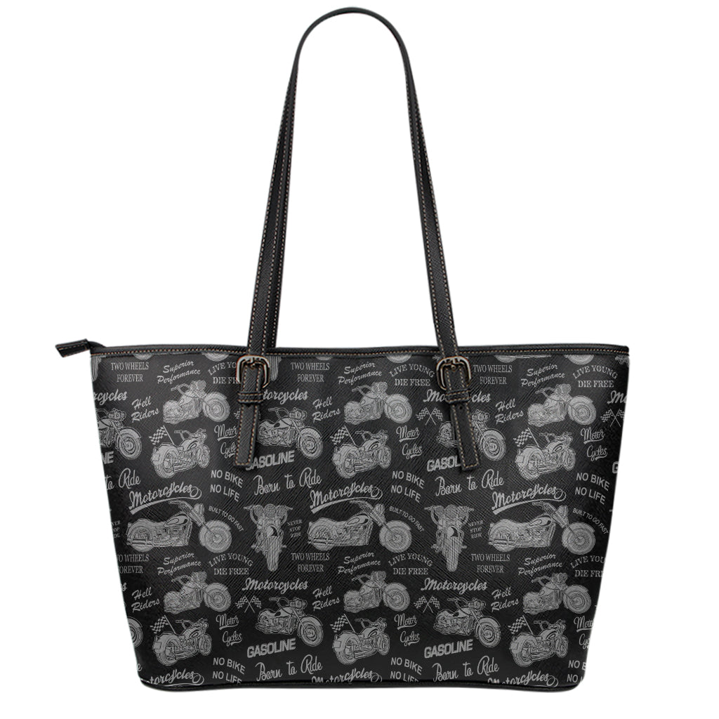 Motorcycle Quote Pattern Print Leather Tote Bag