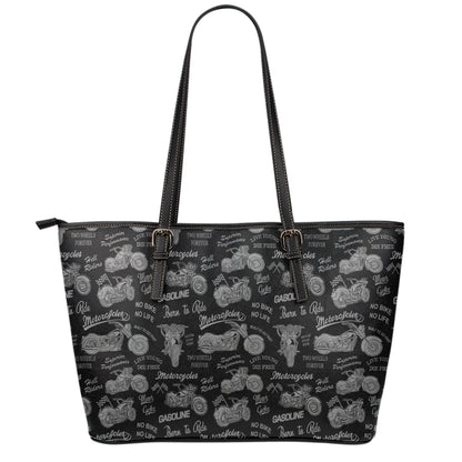 Motorcycle Quote Pattern Print Leather Tote Bag