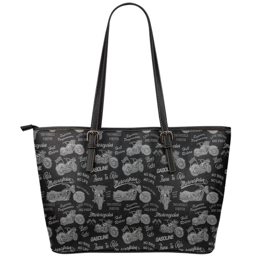Motorcycle Quote Pattern Print Leather Tote Bag