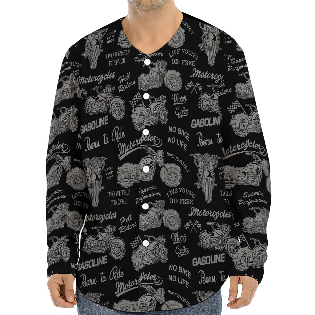 Motorcycle Quote Pattern Print Long Sleeve Baseball Jersey