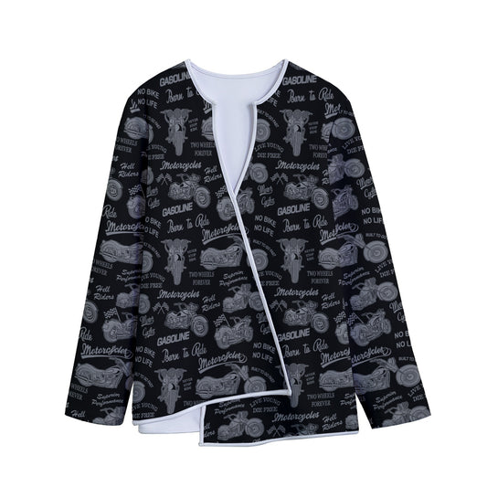 Motorcycle Quote Pattern Print Long Sleeve Short Coat