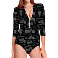 Motorcycle Quote Pattern Print Long Sleeve Swimsuit