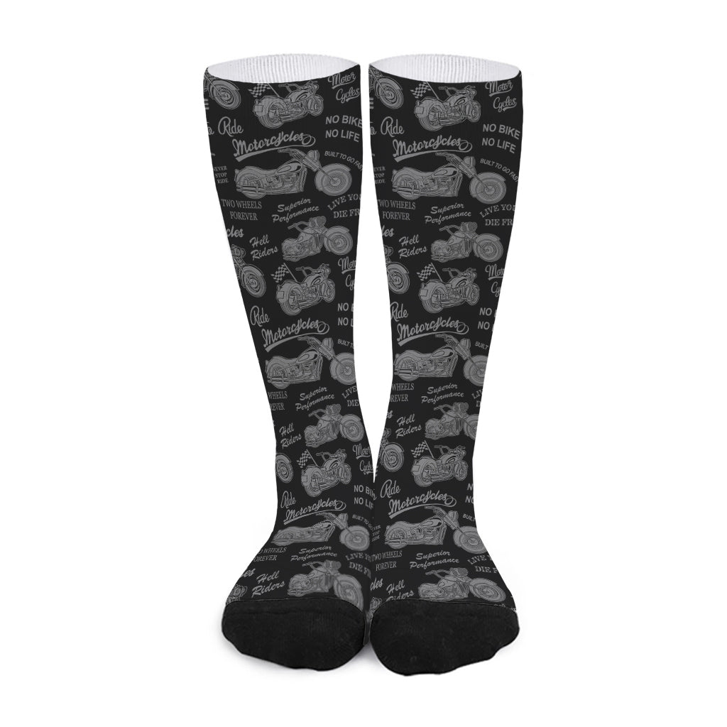 Motorcycle Quote Pattern Print Long Socks