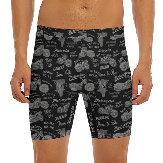 Motorcycle Quote Pattern Print Men's Long Boxer Briefs
