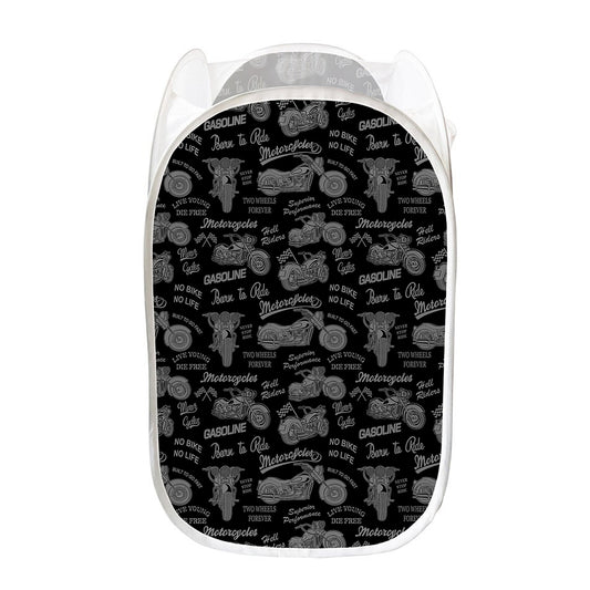 Motorcycle Quote Pattern Print Mesh Laundry Hamper