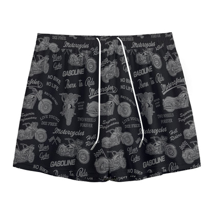 Motorcycle Quote Pattern Print Mesh Shorts