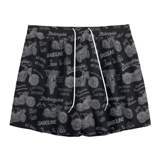 Motorcycle Quote Pattern Print Mesh Shorts