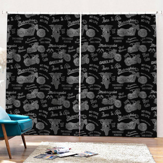 Motorcycle Quote Pattern Print Pencil Pleat Curtains