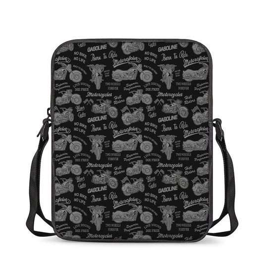 Motorcycle Quote Pattern Print Rectangular Crossbody Bag