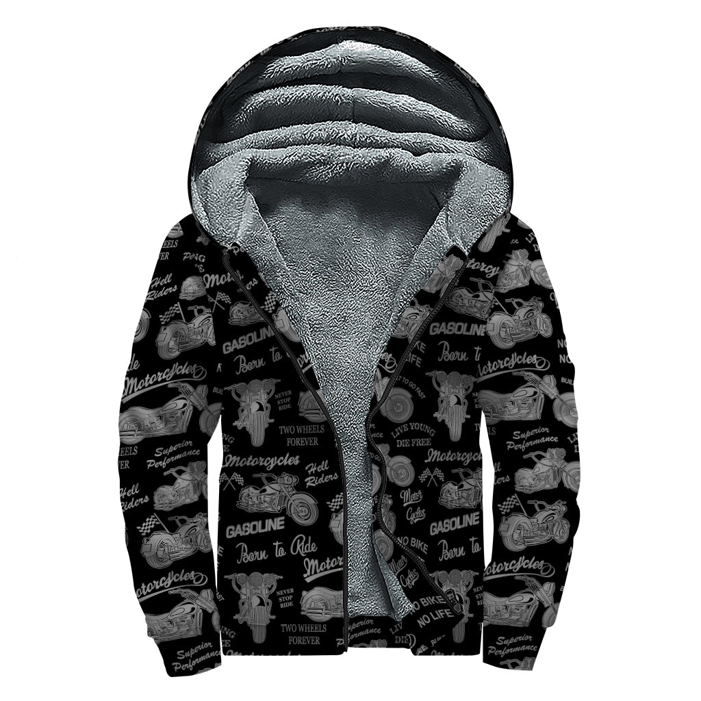 Motorcycle Quote Pattern Print Sherpa Lined Zip Up Hoodie