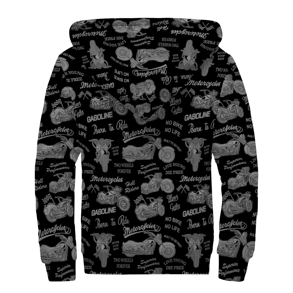 Motorcycle Quote Pattern Print Sherpa Lined Zip Up Hoodie