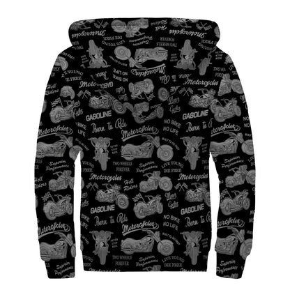 Motorcycle Quote Pattern Print Sherpa Lined Zip Up Hoodie