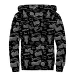 Motorcycle Quote Pattern Print Sherpa Lined Zip Up Hoodie
