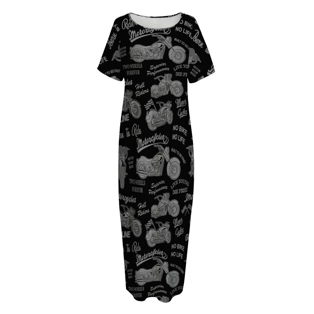 Motorcycle Quote Pattern Print Short Sleeve Long Nightdress