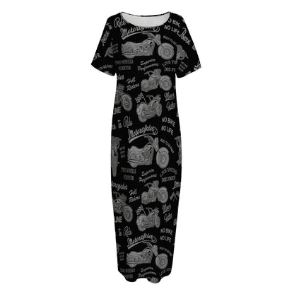 Motorcycle Quote Pattern Print Short Sleeve Long Nightdress