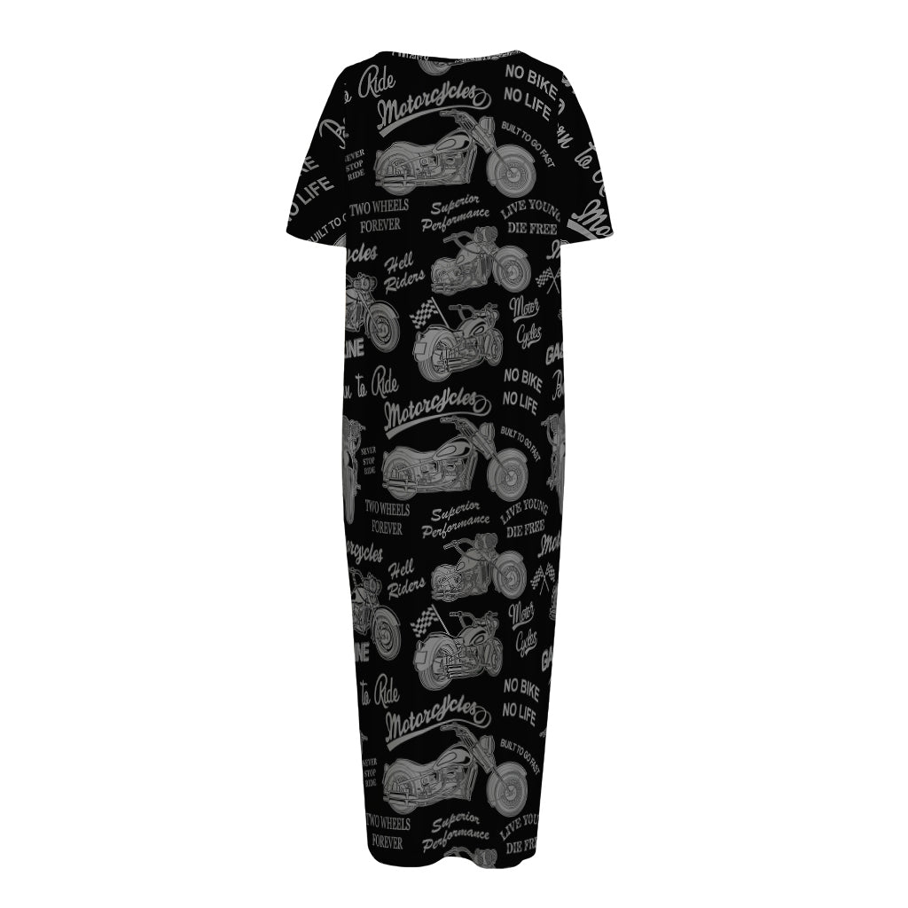 Motorcycle Quote Pattern Print Short Sleeve Long Nightdress