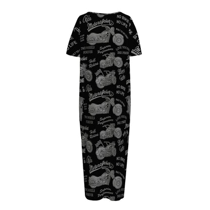 Motorcycle Quote Pattern Print Short Sleeve Long Nightdress