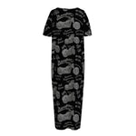 Motorcycle Quote Pattern Print Short Sleeve Long Nightdress