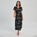 Motorcycle Quote Pattern Print Short Sleeve Maxi Dress