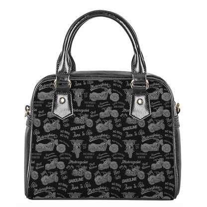 Motorcycle Quote Pattern Print Shoulder Handbag