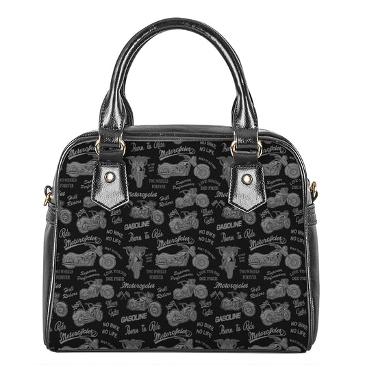 Motorcycle Quote Pattern Print Shoulder Handbag