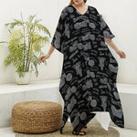 Motorcycle Quote Pattern Print Silk V-Neck Kaftan Dress