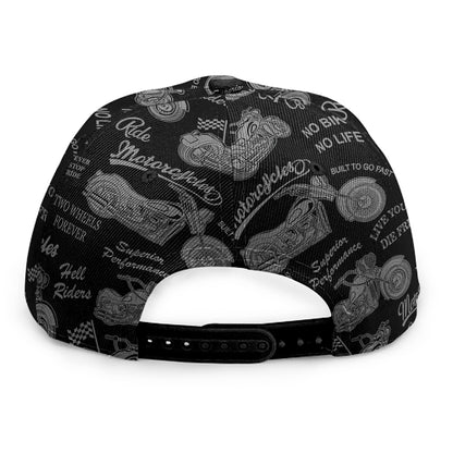 Motorcycle Quote Pattern Print Snapback Cap