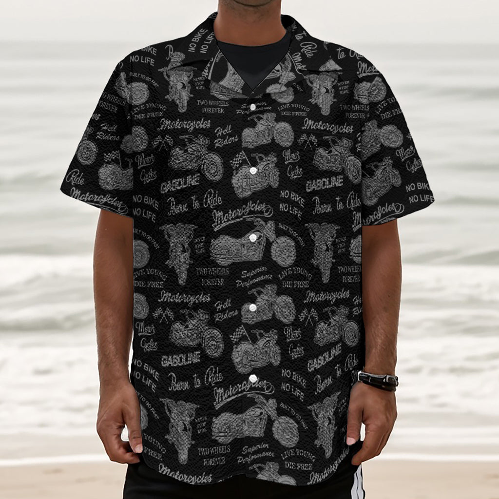 Motorcycle Quote Pattern Print Textured Short Sleeve Shirt