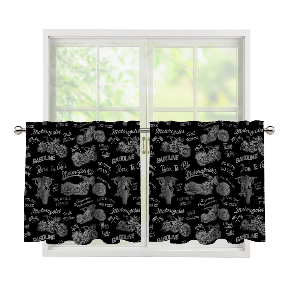 Motorcycle Quote Pattern Print Tier Curtains