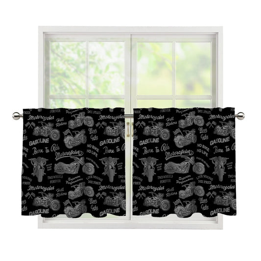 Motorcycle Quote Pattern Print Tier Curtains