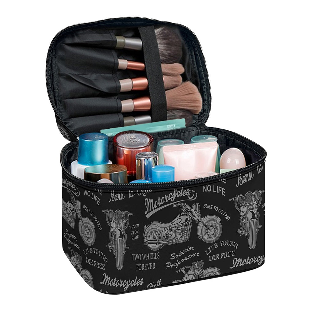 Motorcycle Quote Pattern Print Travel Makeup Bag