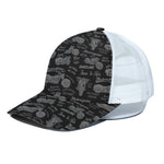 Motorcycle Quote Pattern Print White Mesh Trucker Cap